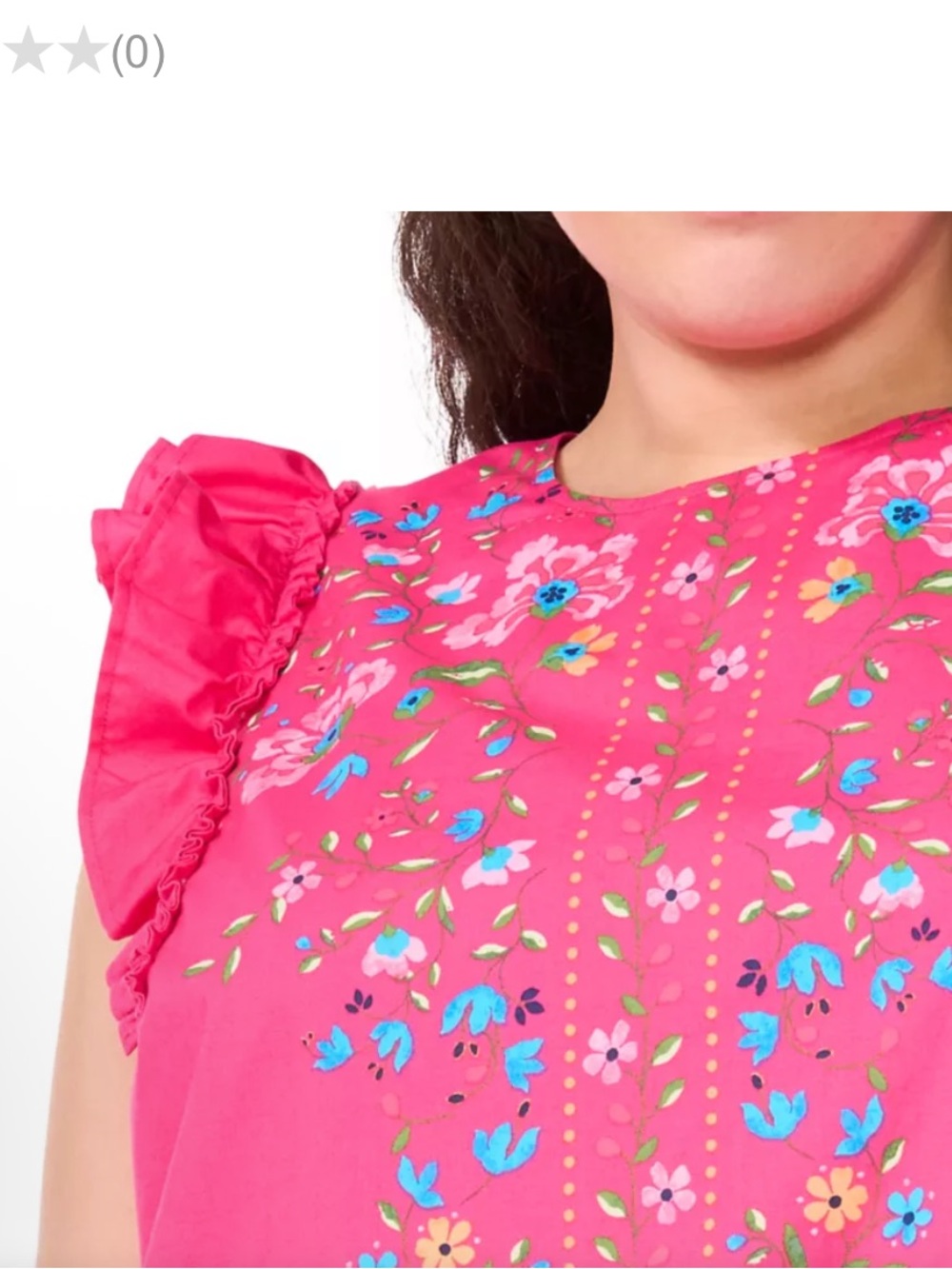 CeCe bright fuchsia floral ruffle cap sleeve crew neck shift dress - Picture 3 of 13